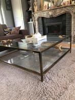 Salontafel in glas  met koperen boord, Huis en Inrichting, Tafels | Salontafels, Ophalen, Zo goed als nieuw, Vierkant, Glas