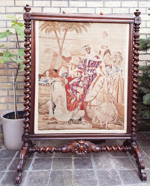 19e eeuws haardscherm/kamerscherm kasteelhaard oosters, Antiek en Kunst, Antiek | Tapijten, Tafelkleden en Textiel, Ophalen