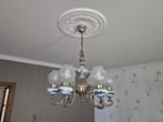 Tinnen kroonluchter, Huis en Inrichting, Lampen | Kroonluchters, Ophalen, Zo goed als nieuw, Glas