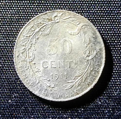 50 cent 1911 VL, Albert I, Postzegels en Munten, Munten | België, Losse munt, Zilver, Zilver, Verzenden