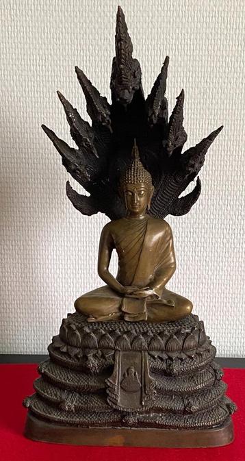 Bouddha en Bronze "NAGA" sur Trone de Serpent