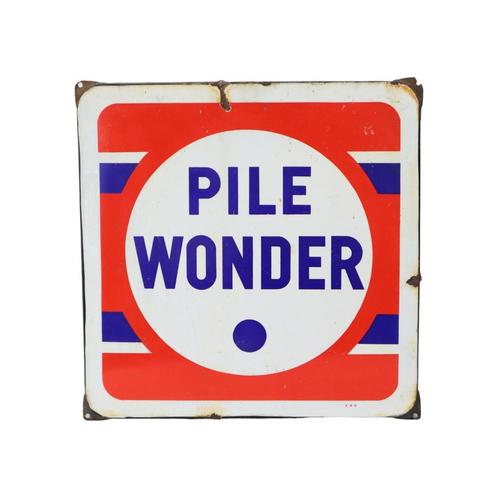 Frans Emaille Reclame Bord Pile Wonder Jaren 50 Mancave 43cm, Verzamelen, Merken en Reclamevoorwerpen, Gebruikt, Reclamebord, Ophalen of Verzenden