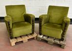 Art-deco fauteuils, groene velours 1920-1950s, Ophalen of Verzenden