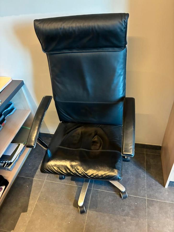 bureaustoel Leder met extra hoge rug, Huis en Inrichting, Bureaustoelen, Gebruikt, Bureaustoel, Zwart, Ophalen