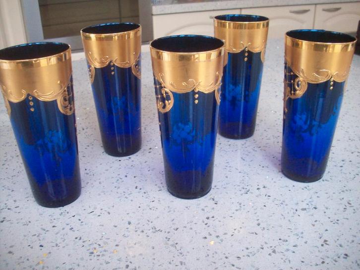 5 hand vergulde drink glazen, Verzamelen, Glas en Drinkglazen, Zo goed als nieuw, Waterglas, Ophalen of Verzenden