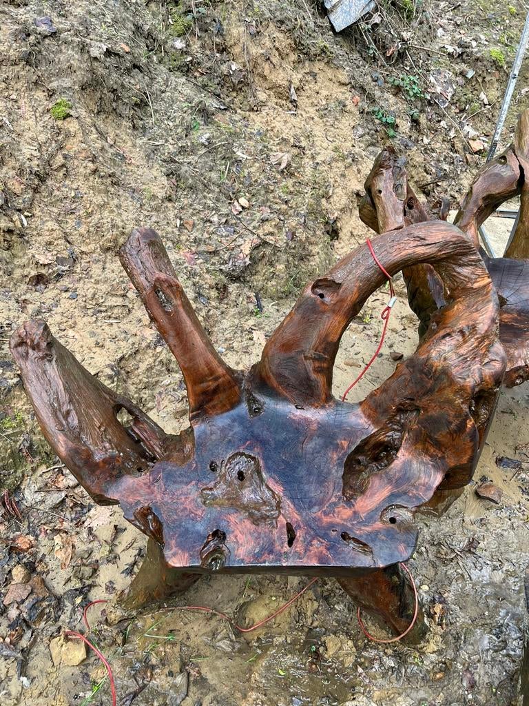 Chaises en racines de teck, Jardin & Terrasse, Chaises de jardin, Enlèvement, Utilisé, Bois