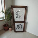 Prachtige set antieke paarden kunst in eikenhouten lijsten, Ophalen of Verzenden