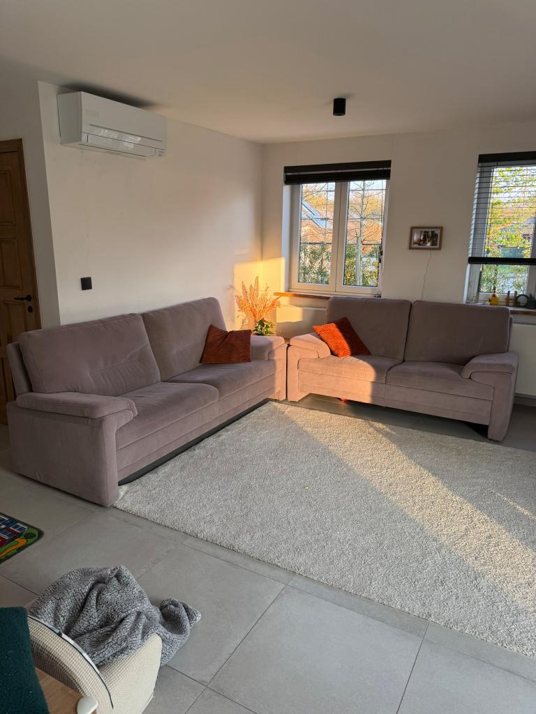 Salon taupe 2 en 3 zit (model Britt), Huis en Inrichting, Ophalen, Gebruikt, Stof, Rechthoekig