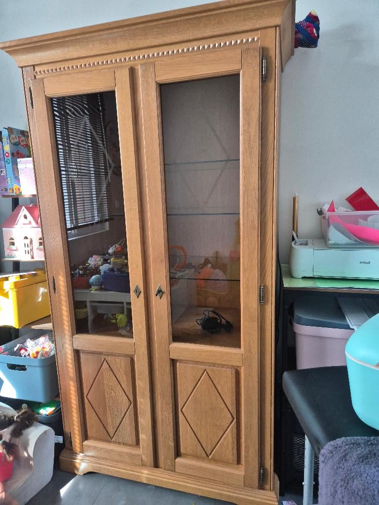 Eiken glazen kast, Huis en Inrichting, Kasten | Vitrinekasten, Ophalen, Eikenhout, Zo goed als nieuw, 150 tot 200 cm