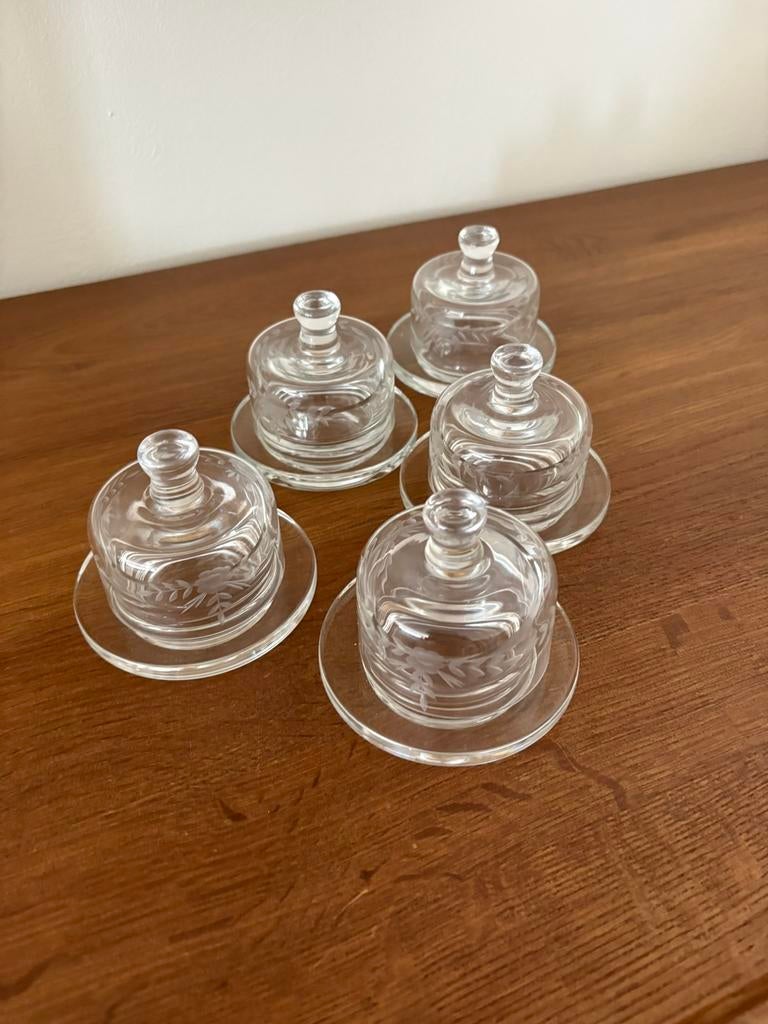 5 kristallen boterpotjes, Ophalen, Zo goed als nieuw