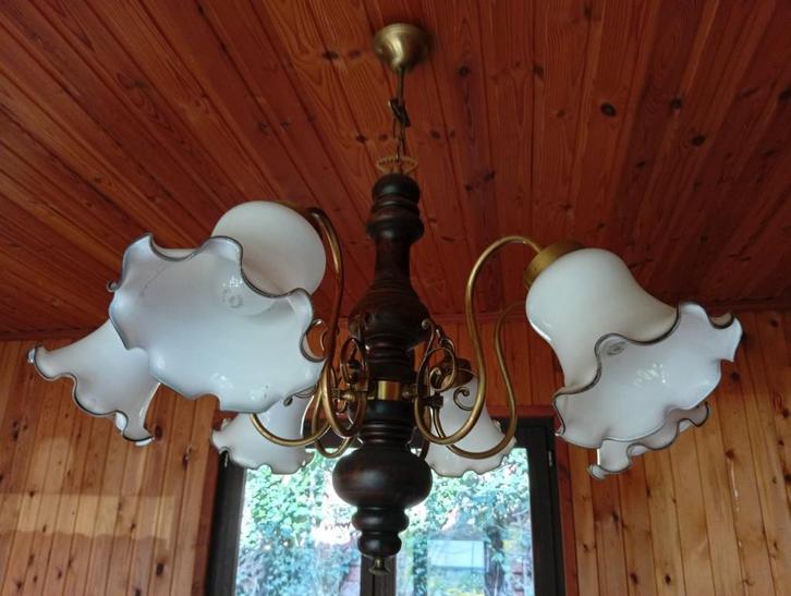 Lustre, Maison & Meubles, Lampes | Lustres, Comme neuf, Verre, Bois, Métal, Enlèvement