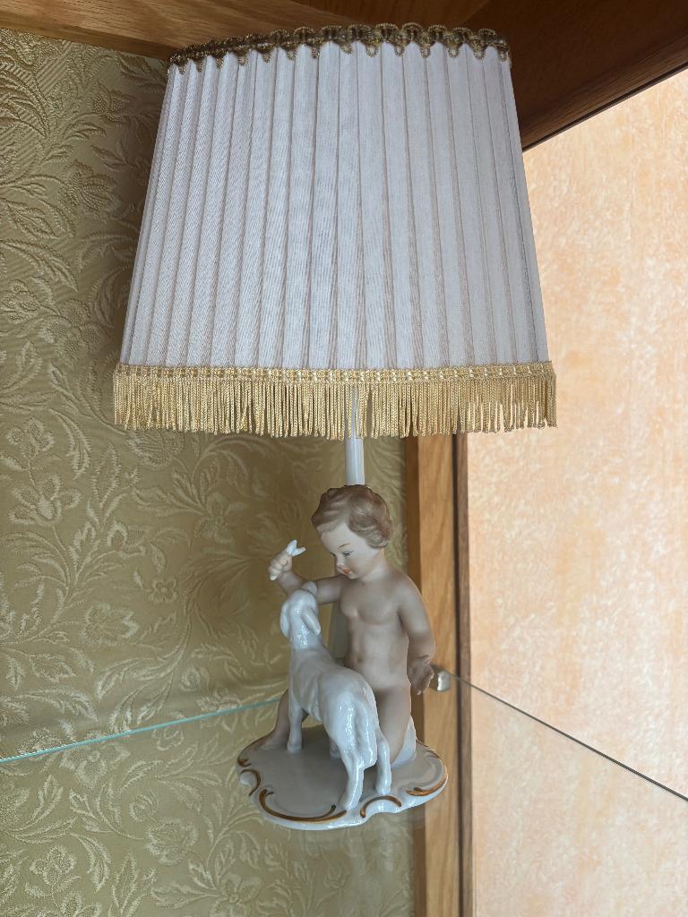 Vintage porseleinen tafellamp – West Germany – met beeldje, Ophalen