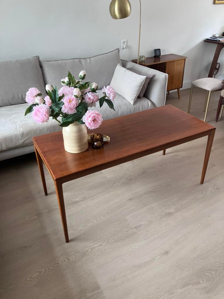 Schitterende vintage salontafel / massief teak, Huis en Inrichting, Tafels | Salontafels, Ophalen, 100 tot 150 cm, 50 tot 75 cm