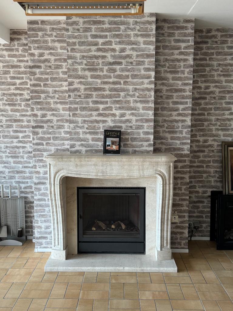 Sierschouw van echte Franse steen met gratis gashaard 9kw, Maison & Meubles, Cheminées, Enlèvement, Comme neuf, Encastré, Cheminée au gaz