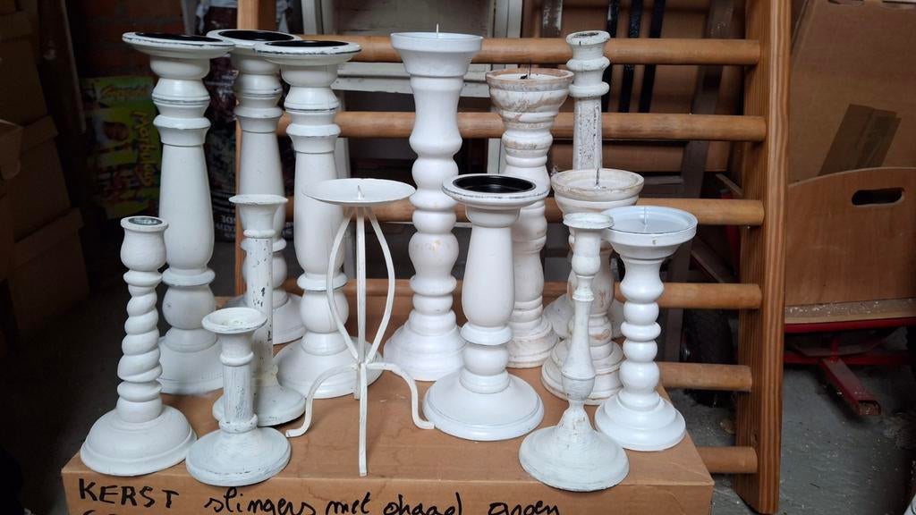 Sfeervolle witte kandelaars - Diverse modellen en hoogtes, Ophalen, Hout