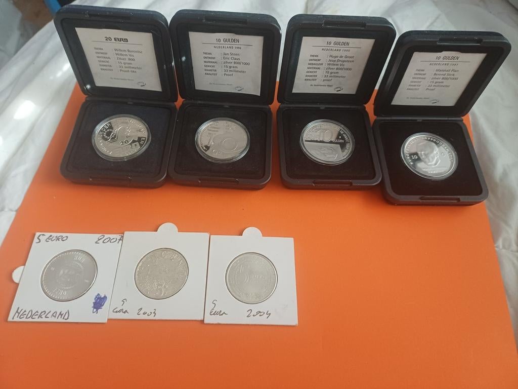 7 zilvermunten van Nederland, Postzegels en Munten, Munten | Nederland, Ophalen of Verzenden, 10 gulden