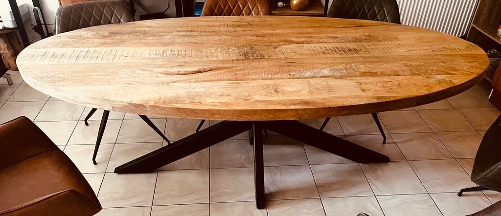 Table bois massif et pied metal design, Maison & Meubles, Enlèvement, Ovale, Métal