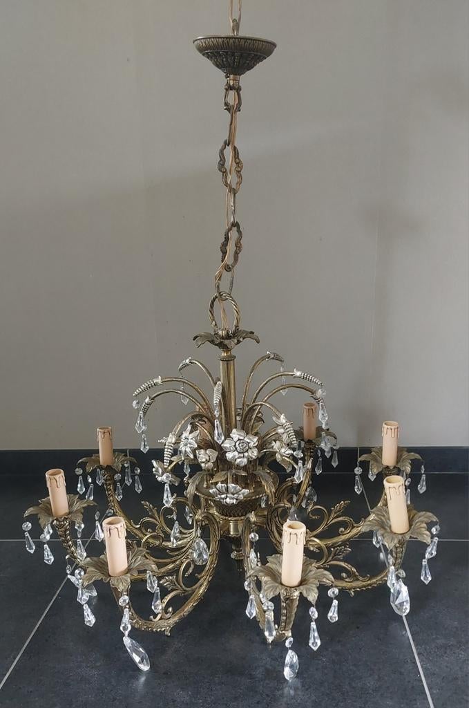 Lustre ancien impressionnant - 13 kg massif et cristal vérit, Enlèvement ou Envoi