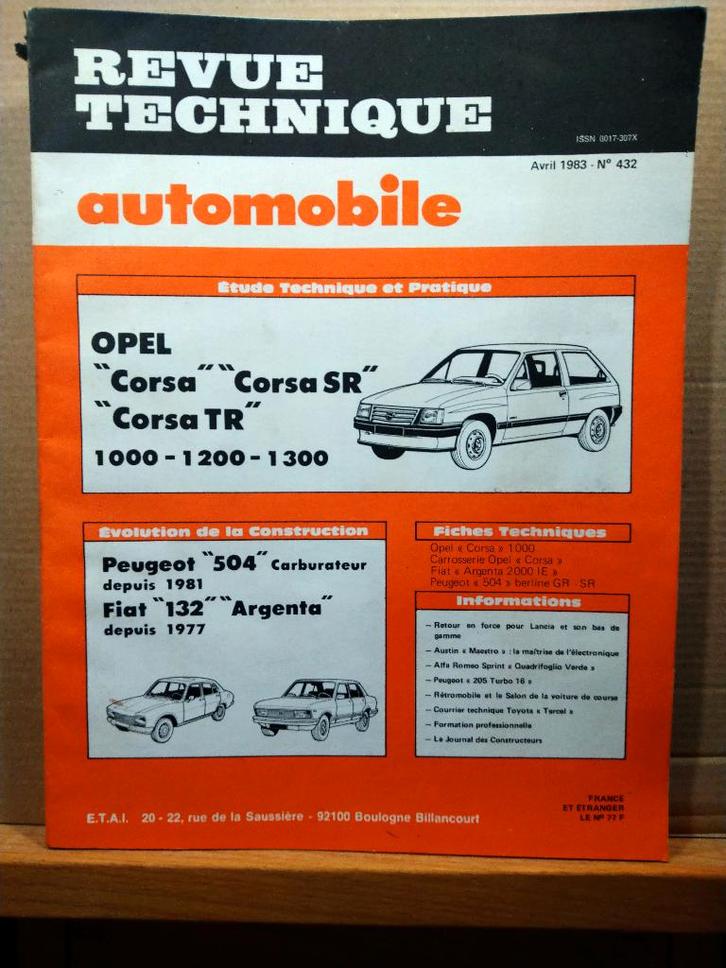 RTA 432 - Opel Corsa  - avril 1983, Autos : Divers, Modes d'emploi & Notices d'utilisation, Enlèvement ou Envoi
