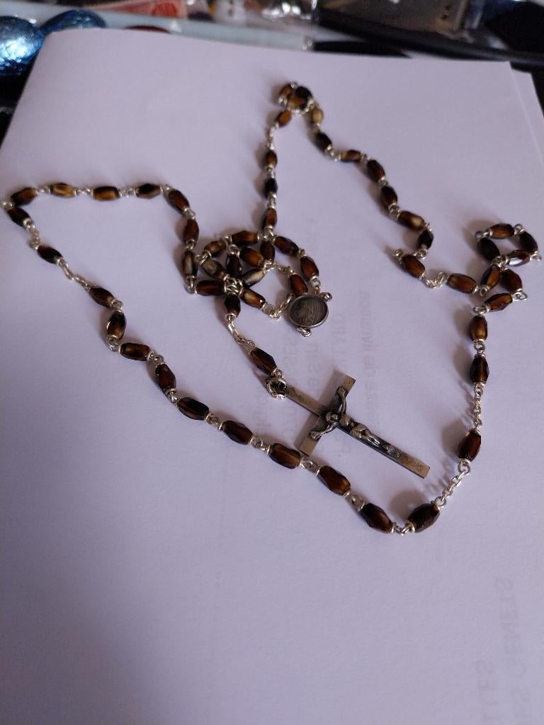 SUPERBE VINTAGE   COLLIER  CROIX ET MARIE EN PIERRE GRENATS, Enlèvement ou Envoi, Comme neuf, Avec pierre précieuse, Argent