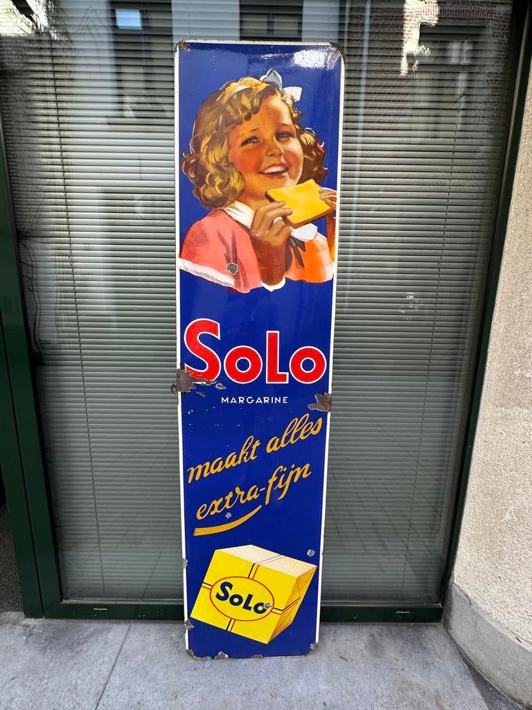 Emaille bord Solo mer Vlaamse tekst, Ophalen, Gebruikt, Reclamebord