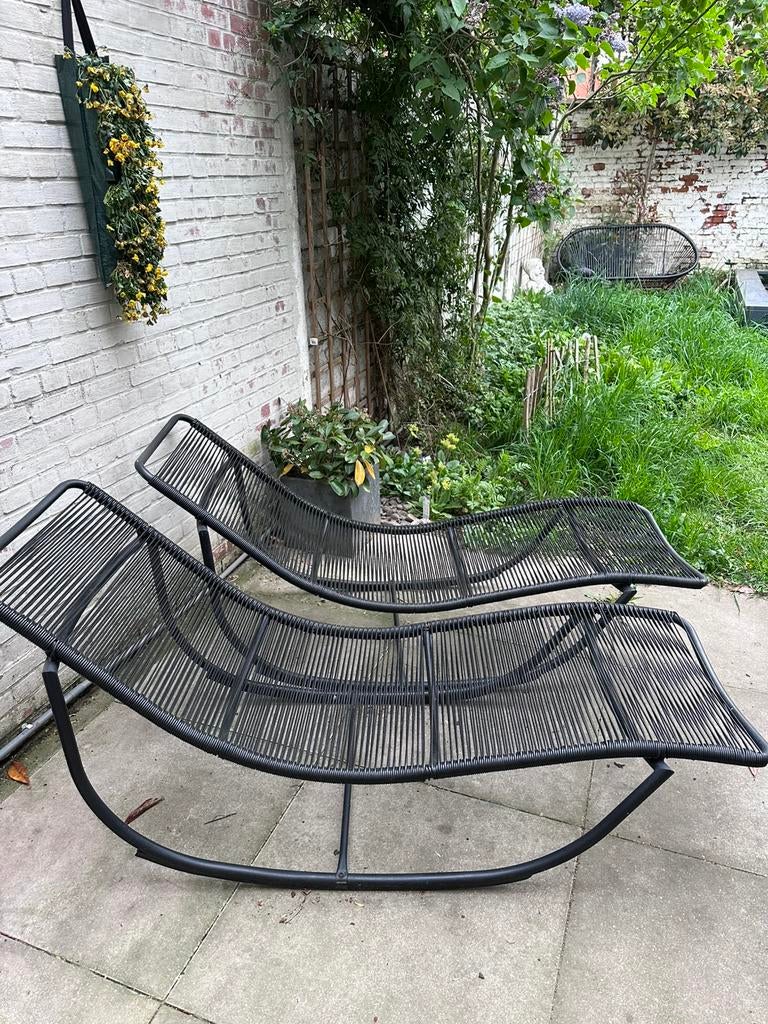 Wicker draad ligstoelen tuin zwart, Ophalen, Zo goed als nieuw, Aluminium