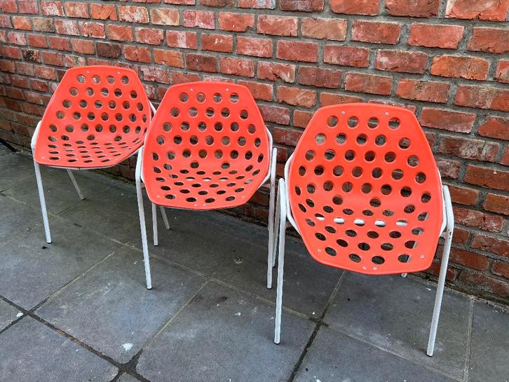 Deauville stoelen Pierre Guariche voor Meurop retro design, Huis en Inrichting, Stoelen, Gebruikt, Drie, Kunststof, Wit, Ophalen