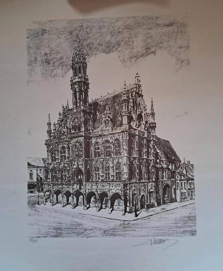 Belle gravure de l'hôtel de ville d'Audenarde, Antiquités & Art, Art | Eaux-fortes & Gravures, Enlèvement ou Envoi