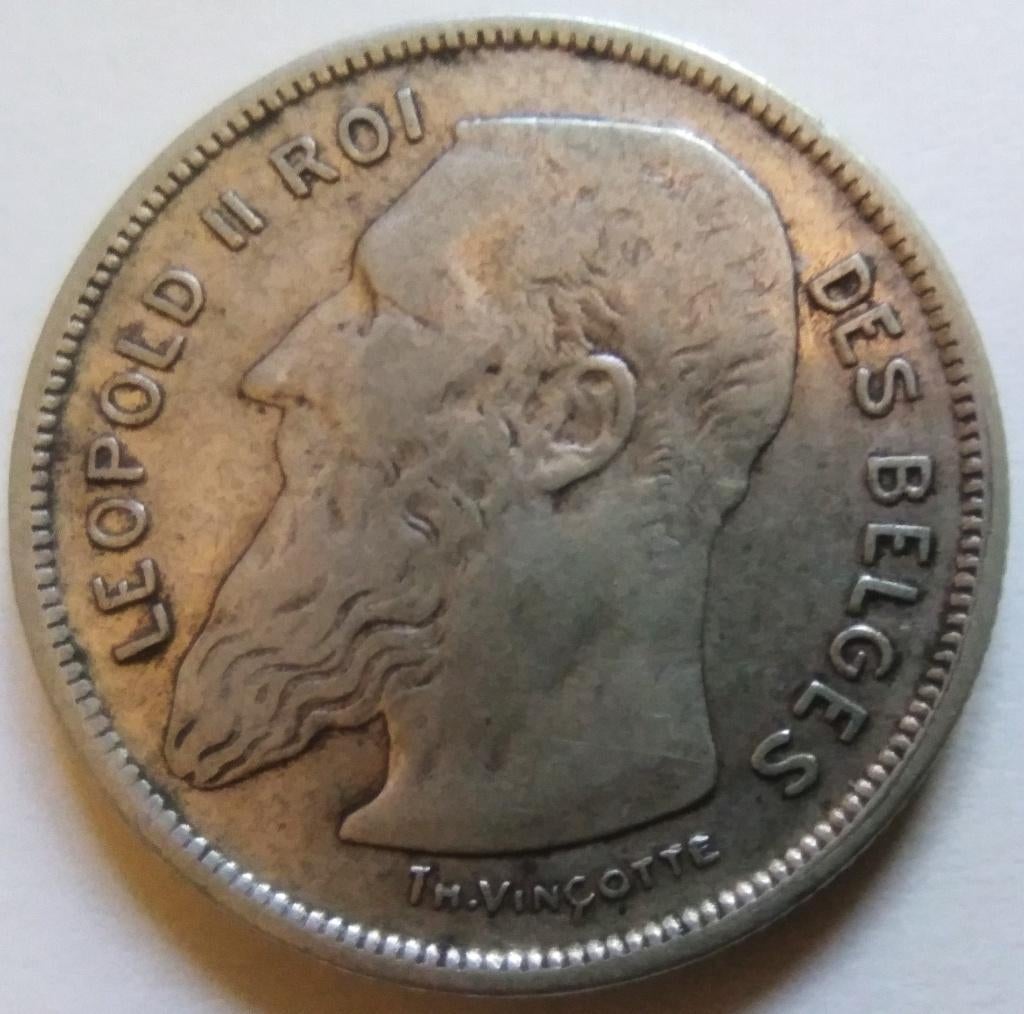 België 2 francs 1904 FRA met punt TH. V - Leopold 2, Zilver, Ophalen of Verzenden, Losse munt, Zilver