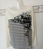 Xandres : ecru /zwart longsleeve boothals fijne t-shirt , M, Neuf, Taille 38/40 (M), Enlèvement ou Envoi, Manches longues