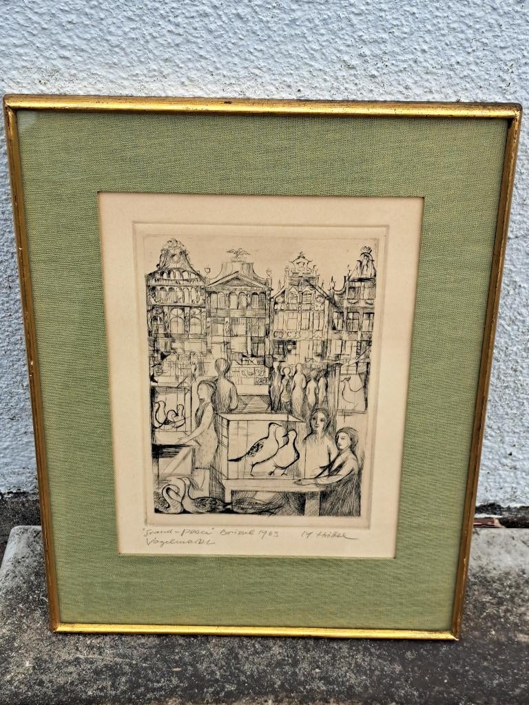 Gravure grand place de bruxelles signe, Antiquités & Art, Enlèvement ou Envoi, Gravure