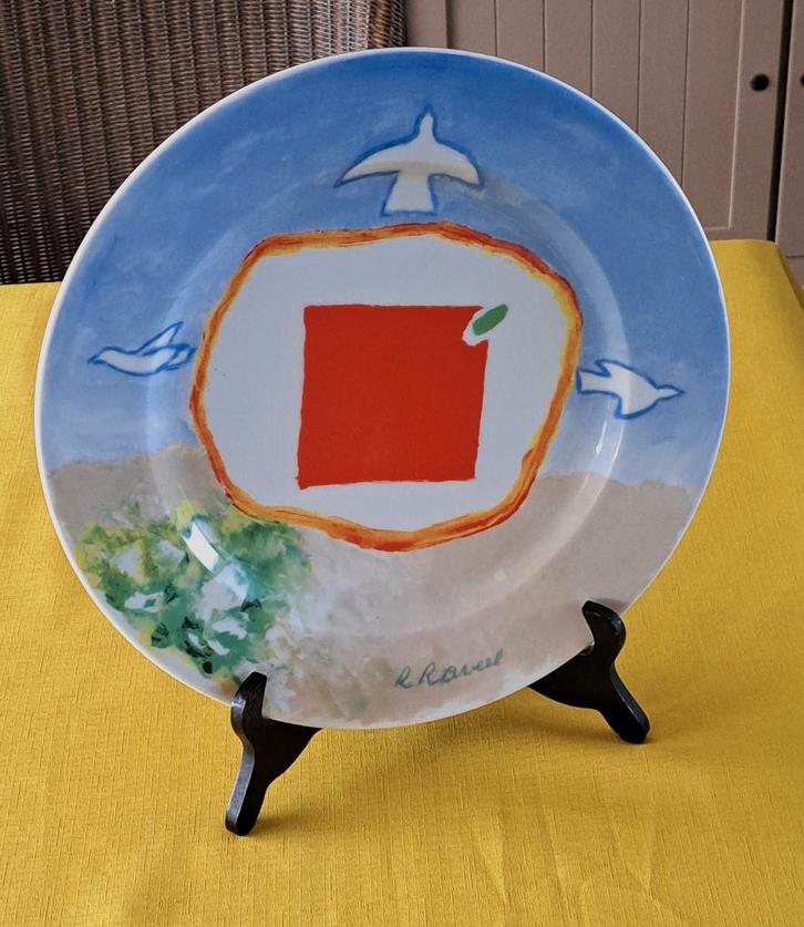 Met Kunst aan tafel- porselein bord- ROGER RAVEEL gesigneerd, Antiek en Kunst, Kunst | Schilderijen | Modern, Ophalen