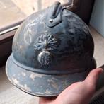 Wo1 adrian helm Frankrijk met initialen, Verzamelen, Ophalen of Verzenden, Landmacht, Helm of Baret