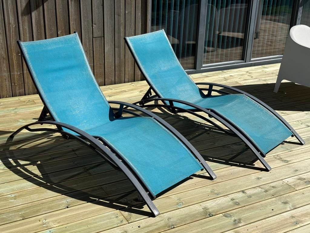 2 chaises longues - structure aluminium, Enlèvement, Utilisé, Aluminium, Réglable