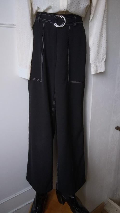 Costes elegante zwarte "contrast stitch" broek, mt 34/36, Kleding | Dames, Broeken en Pantalons, Zo goed als nieuw, Maat 34 (XS) of kleiner