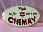 Chimay licht metalen plakkaat crème-goud., Verzamelen, Ophalen of Verzenden, Gebruikt, Reclamebord