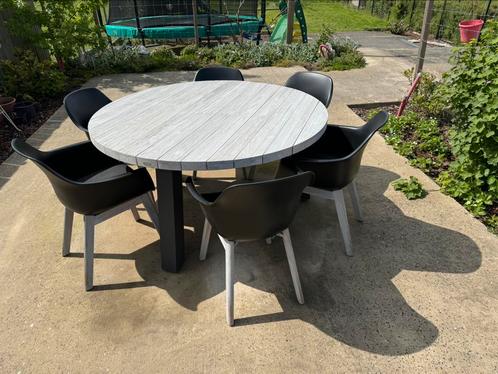 Tuintafel teak met 6 stoelen en product, Tuin en Terras, Tuinsets en Loungesets, Zo goed als nieuw, Tuinset, Teakhout, 6 zitplaatsen