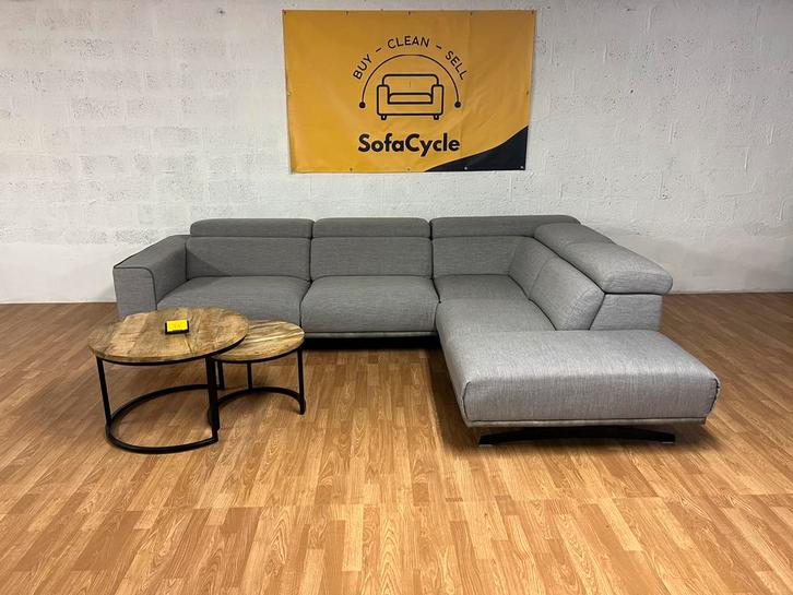 Grijze L-vormige zetel met verstelbare hoofdsteunen, Huis en Inrichting, Zetels | Complete zithoeken, Zo goed als nieuw, Ophalen of Verzenden