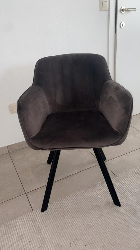 Eetkamerstoel met armleuning, taupe, suede, fluweelzacht, Maison & Meubles, Chaises, Comme neuf, Quatre, Enlèvement