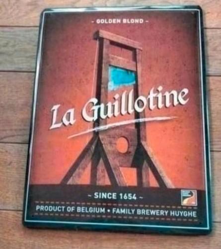 Plaque métallique La Guillotine brewery Huyghe. État : neuf!, Collections, Marques de bière, Comme neuf, Duvel, Enlèvement ou Envoi