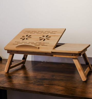 Bureau portatif en bois – pieds pliables, ventilation&tiroir beschikbaar voor biedingen