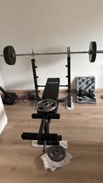 Bench + gewichten + squat stands, Sport en Fitness, Ophalen, Gebruikt