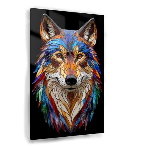 Loup mystique dans un vitrail, peinture sur verre, 100x, Maison & Meubles, Accessoires pour la Maison | Peintures, Dessins & Photos