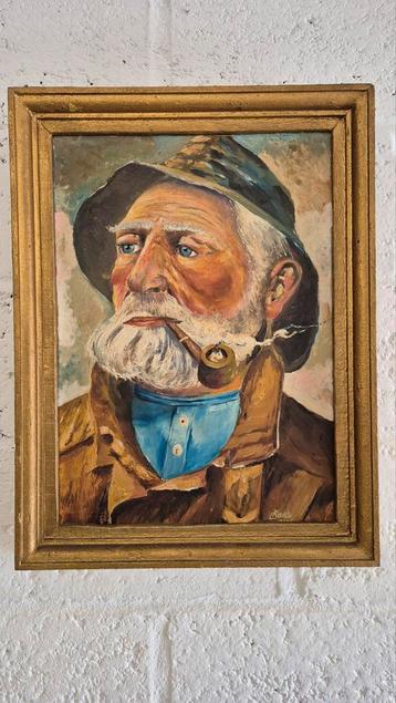 Oud schilderij vissersportret – gesigneerd – in lijst beschikbaar voor biedingen