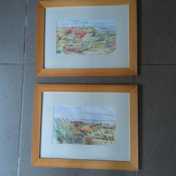 2 originele pasteltekeningen Waddeneilanden. 36 x 46 cm. beschikbaar voor biedingen