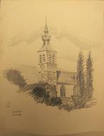 Tekening L. Boschmans - Werchter St..Jan Baptistkerk, Antiek en Kunst, Ophalen of Verzenden