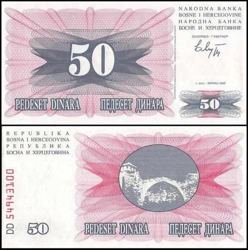 Bosnie-Herzégovine 50 Dinara 1992 UNC (Neuf), Timbres & Monnaies, Billets de banque | Europe | Billets non-euro, Série, Autres pays