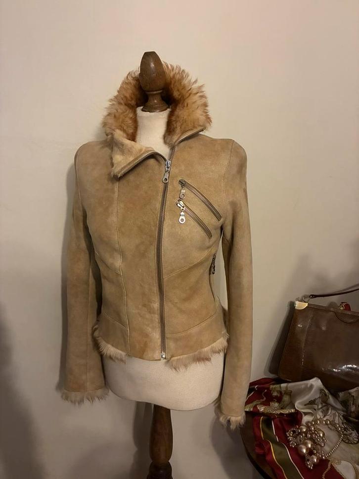 LAMMY SHEARLING BIKER JACKET CAMEL *36, Kleding | Dames, Jassen | Winter, Zo goed als nieuw, Maat 36 (S), Verzenden