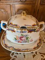 Vintage Porseleinen Soepterrine +Onderbord handgeschilderd, Antiek en Kunst, Ophalen