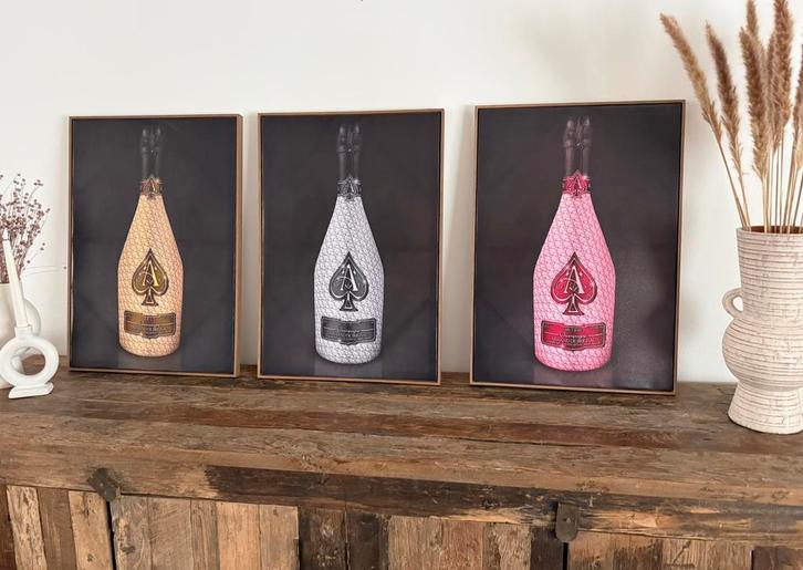 Set van 3 canvassen Armand de Brignac in baklijst, Antiek en Kunst, Kunst | Schilderijen | Modern, Ophalen